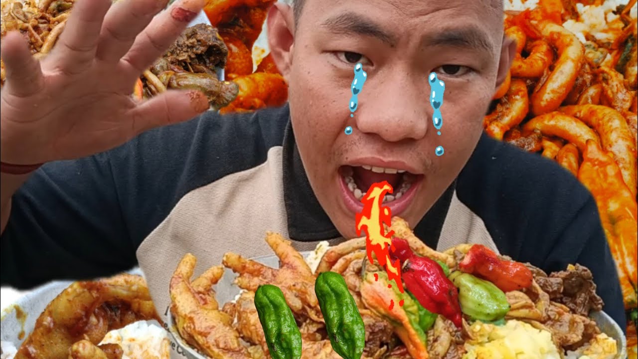 Мукбанг💥 Курица, здоровая печень 🍗🐓, острое карри 🤤, 2 королевских чили 🥵