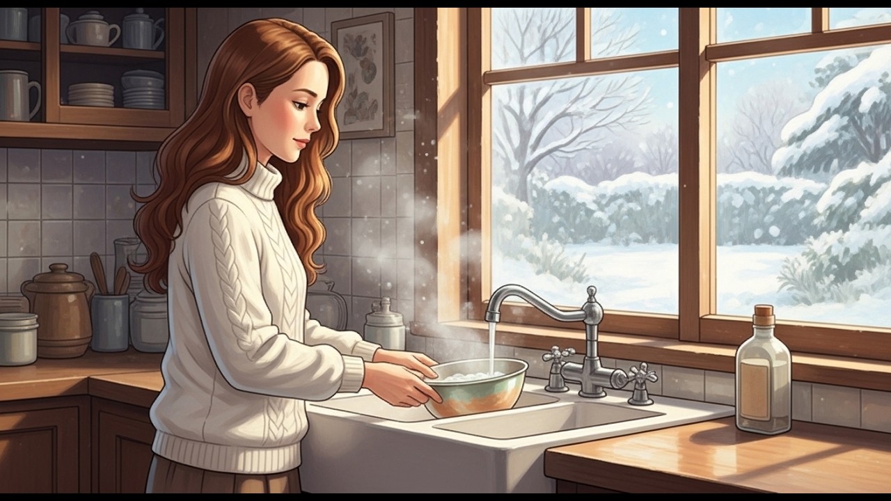 Soft Footsteps in the Snow – Cozy Fireplace Tea Evening | Ghibli-Inspired Winter ASMR