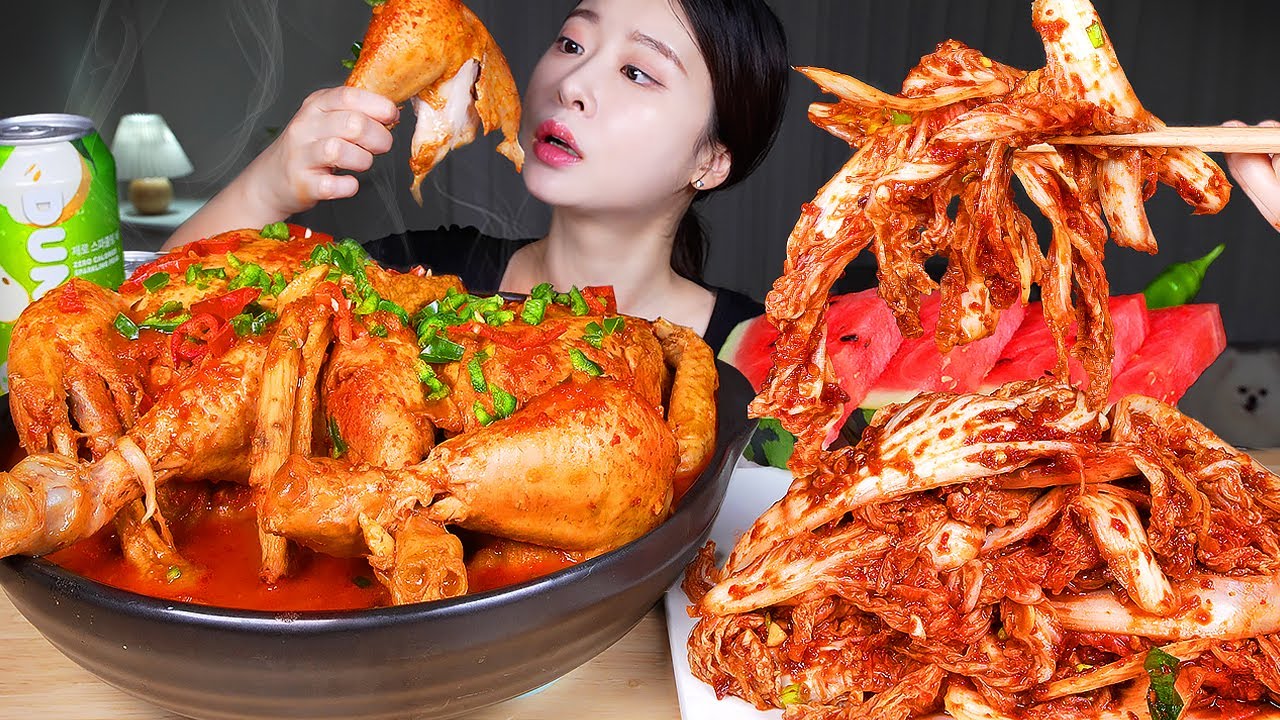 ASMR MUKBANG | Острый самгетхан 🔥 (куриный суп с женьшенем) Кимчи и арбуз 🍉