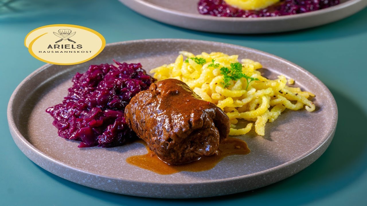 Rinderrouladen wie bei Oma mit Rotkohl und Spätzle, Hausmannskost,