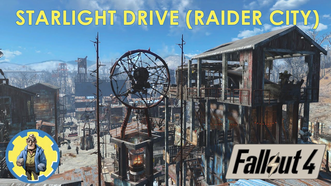 FALLOUT 4 -  Starlight Drive Settlement Tour -  RAIDER CITY (NO MODS)