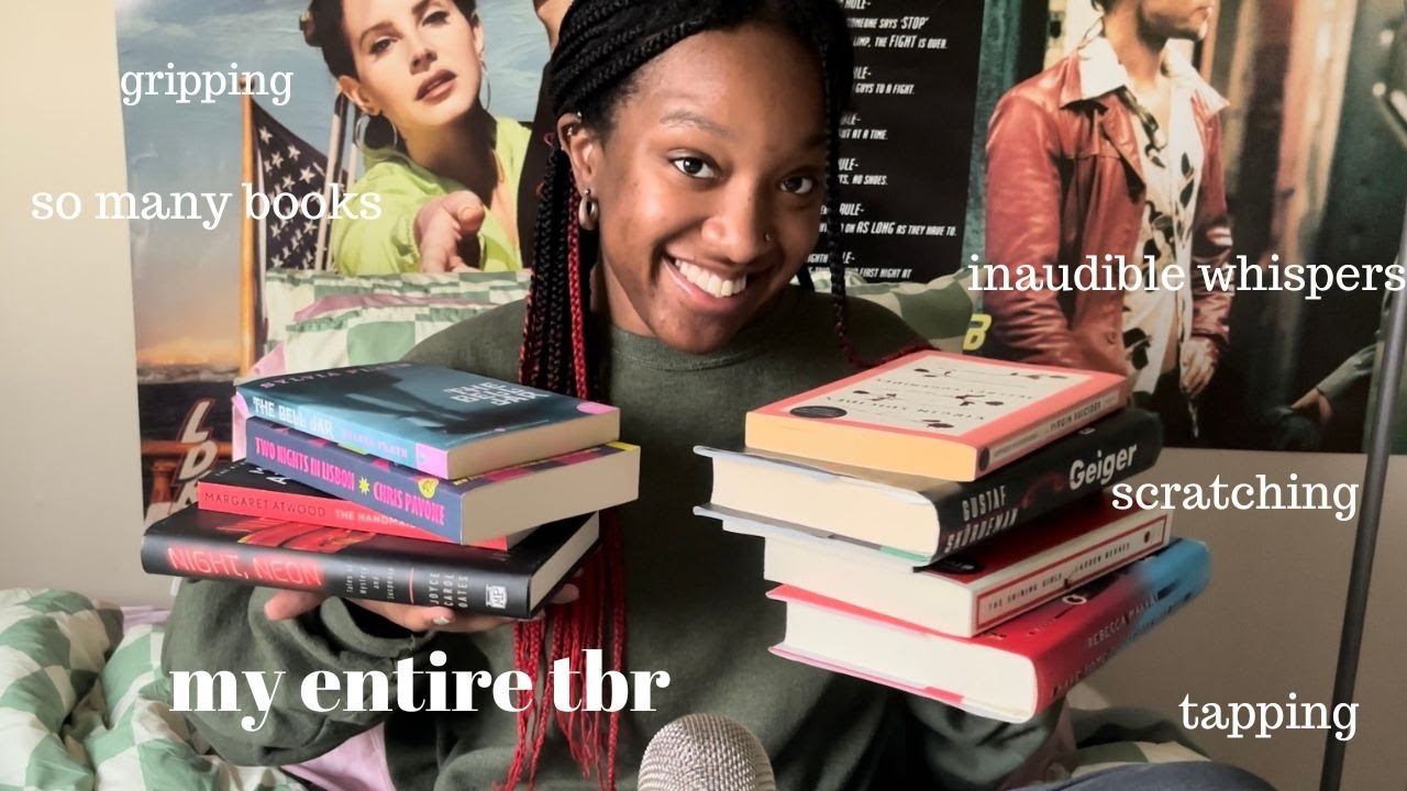 asmr book triggers with my ENTIRE physical TBR (tapping, gripping, inaudible whispers) | rae-smr