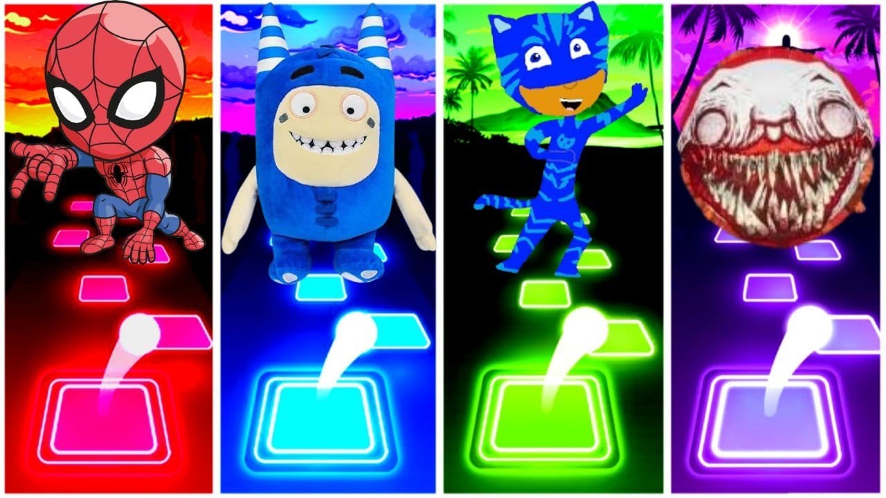 Spider Man - Oddbods Bubble - PJ Masks - Choo Choo Charles. Tiles Hop Edm Rush Game 