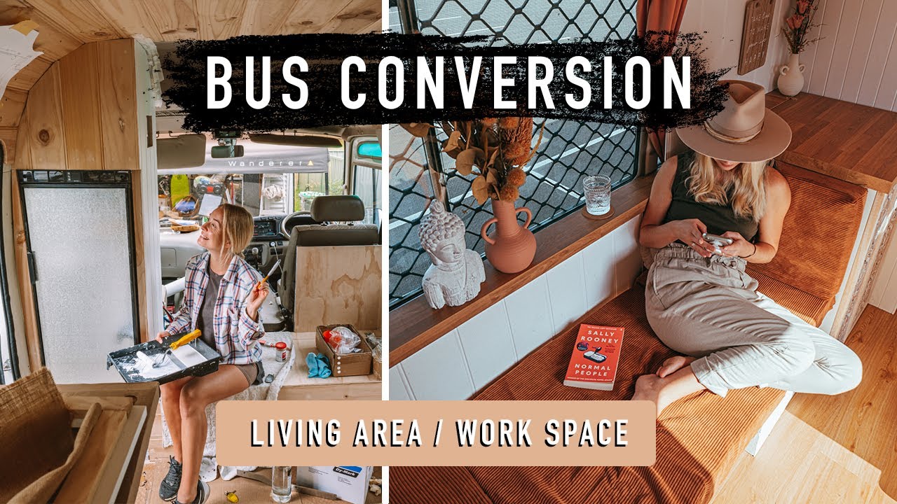 BUS / VAN conversion on a budget | DIY Living Room, Work Space & Wine Rack