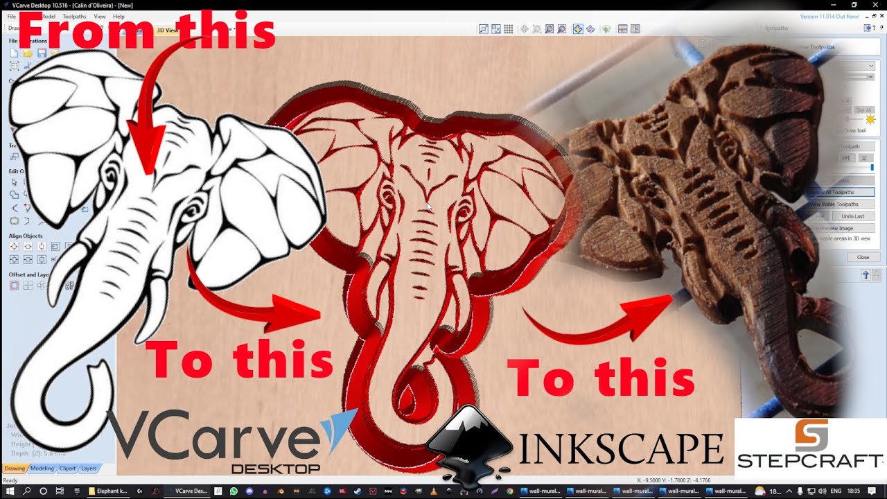 Cnc cut out Elephant how to using Inkscape and V-carve desktop