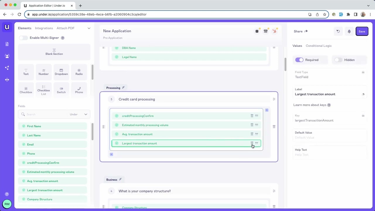 Delete Fields or Sections from an Application