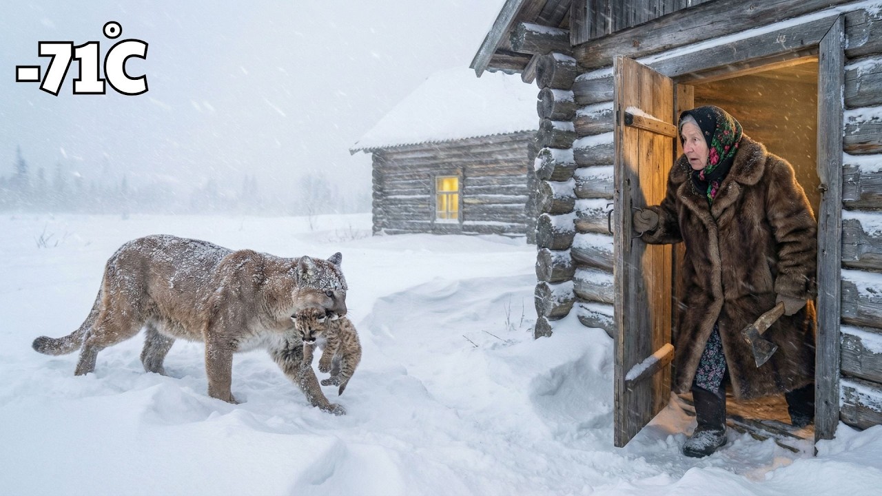 Lion Mountain Mom Carries Her Cub to an Old Woman’s Door for Help, But They Suddenly Run Away