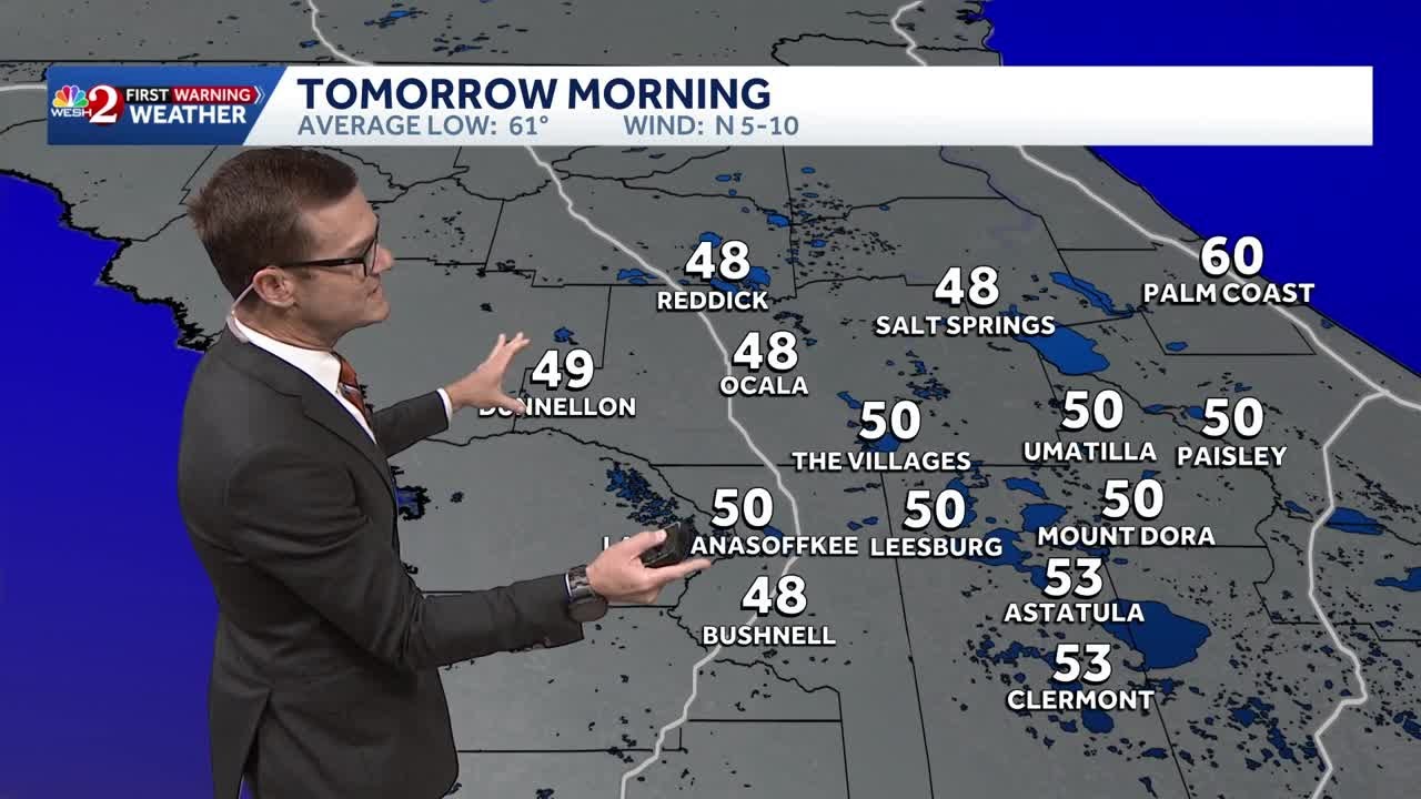 Cooler temps in Central Florida on Monday night