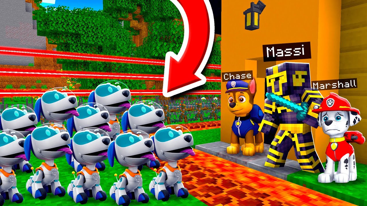 PAW PATROL ME AYUDA A DEFENDER MI CASA DE APOCALIPSIS DE PERROBOT EN MINECRAFT 😱