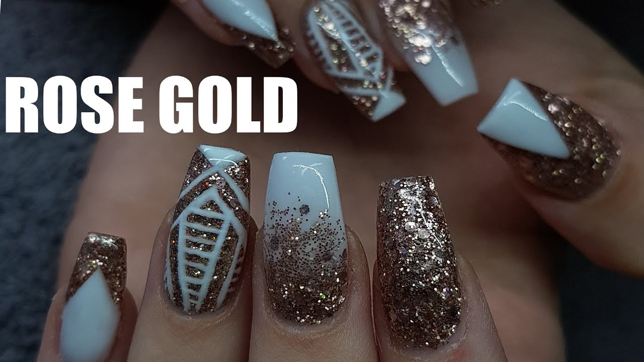 ROSE GOLD AND WHITE ACRYLIC NAILS