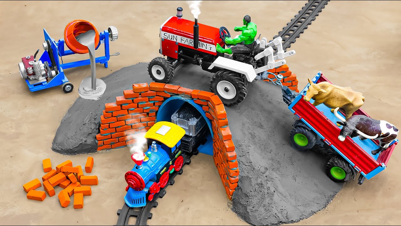 diy tractor mini bridge making with bricks science project of Pinky & Yellow | @sunfarming7533