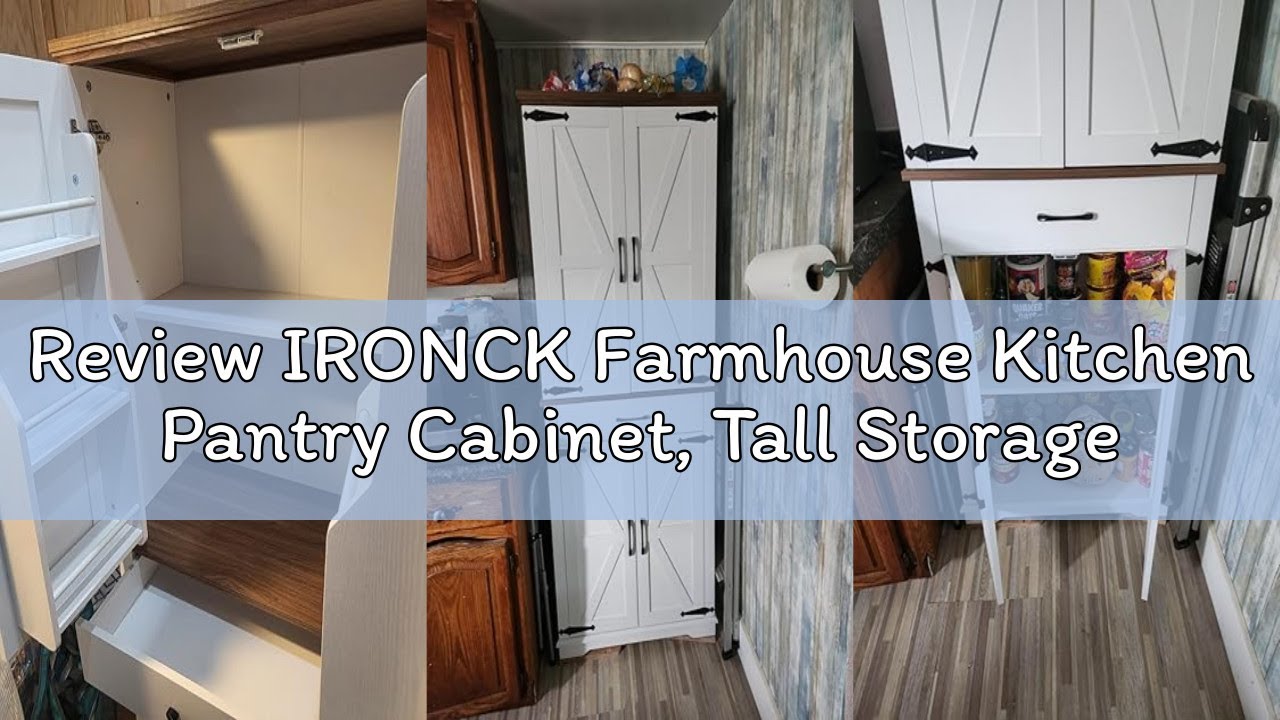 Review IRONCK Farmhouse Kitchen Pantry Cabinet, Tall Storage Cabinet with 6 Hanging Shelves and Adju