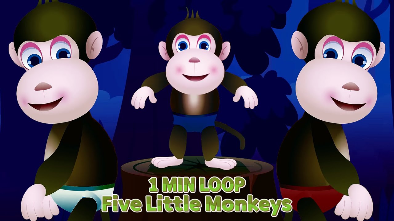 [2 MIN LOOP] Five Little Monkeys Poem Remix 🐒🎶 Fun 3D Animal Animation Nursery Rhymes @Finny Rhymes