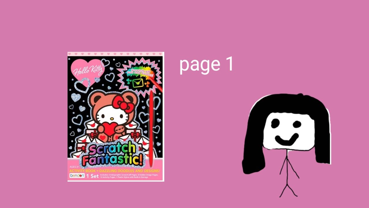 coloring the Valentines day Hello Kitty scratch art page 1