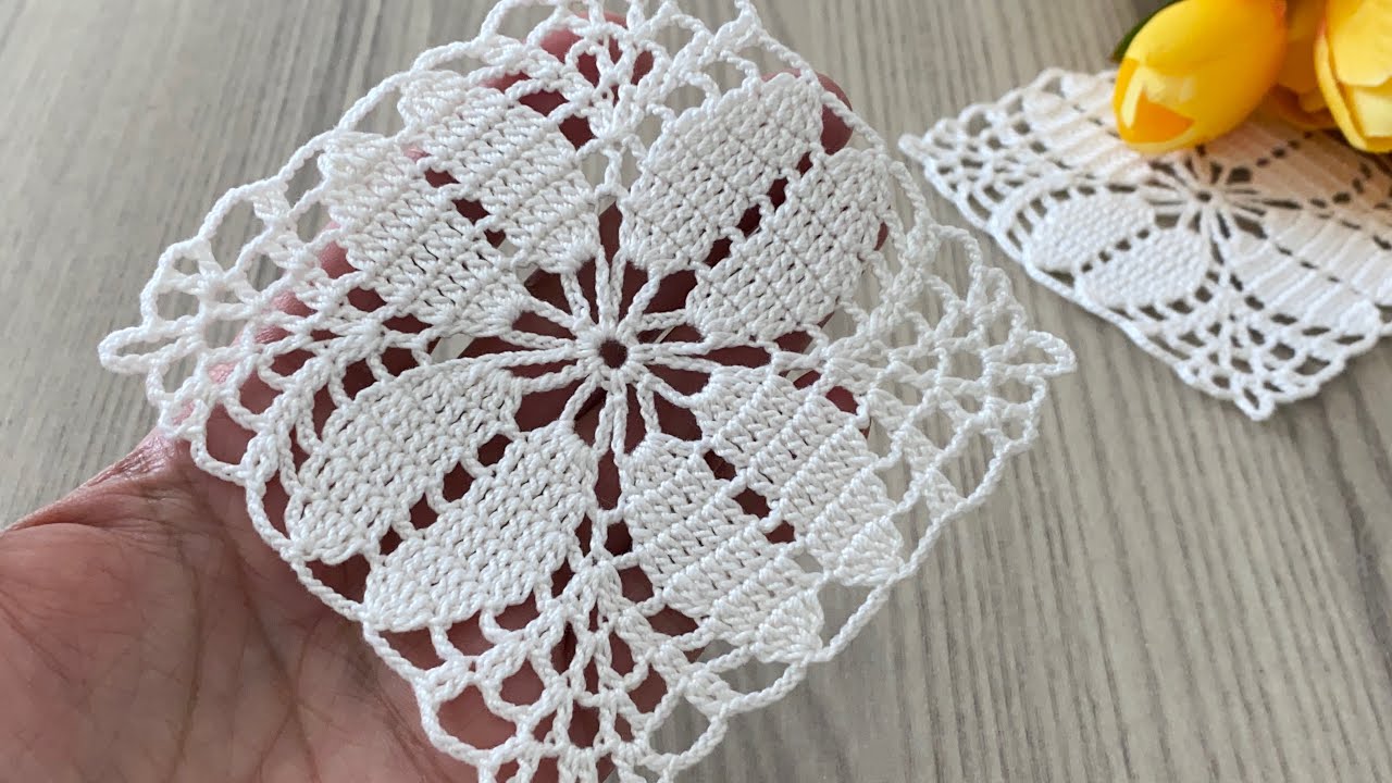 CROCHET NEW DESIGN Eye-Catching Square Motif Runner, Blouse, Shawl, Coaster Pattern