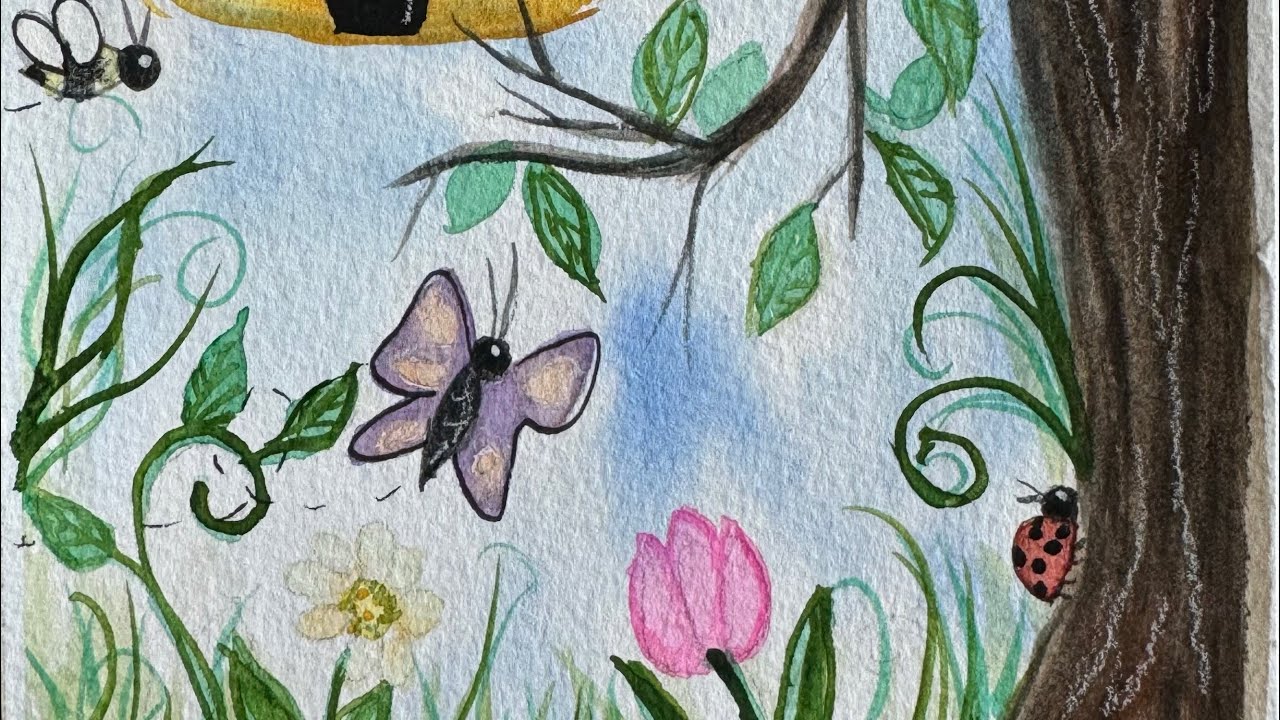 Watercolor painting tutorial - spring themed! Easy, for beginners. 