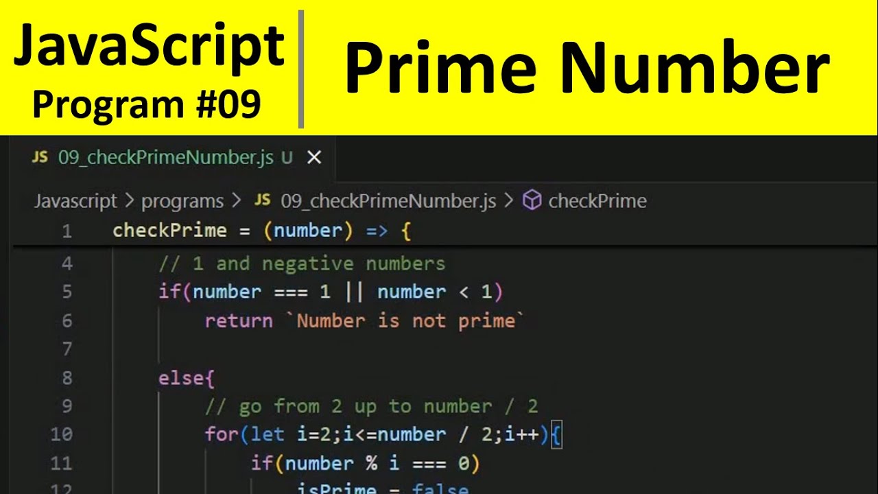 Программа JavaScript 9 — Проверка простоты числа в JavaScript
