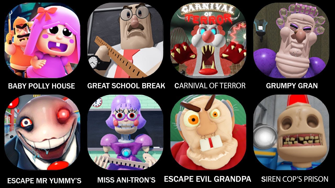 ROBLOX: BABY POLLY HOUSE ESCAPE, GREAT SCHOOL BREAKOUT, ESCAPE CARNIVAL OF TERROR, GRUMPY GRAN