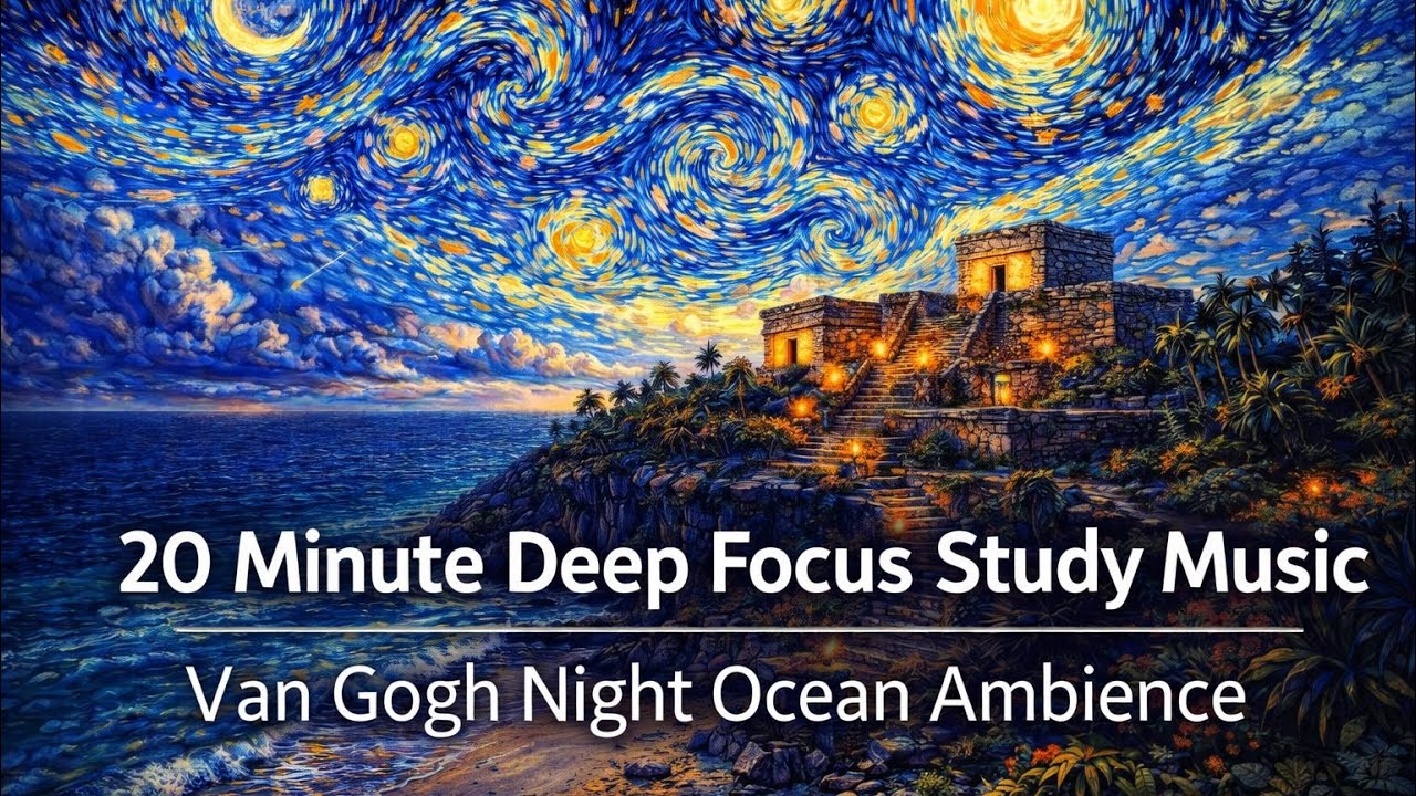20 Minute Deep Focus Study Music | Van Gogh Night Ocean Ambience