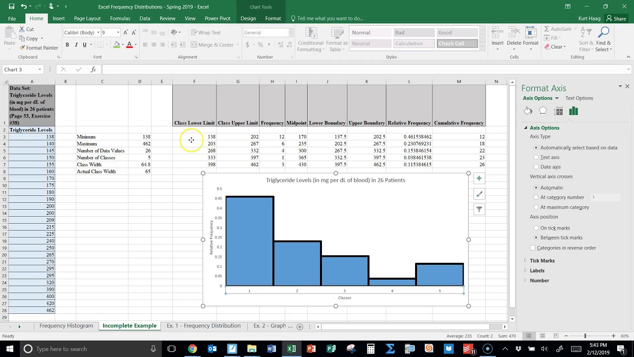 Relative Frequency Histogram in Excel