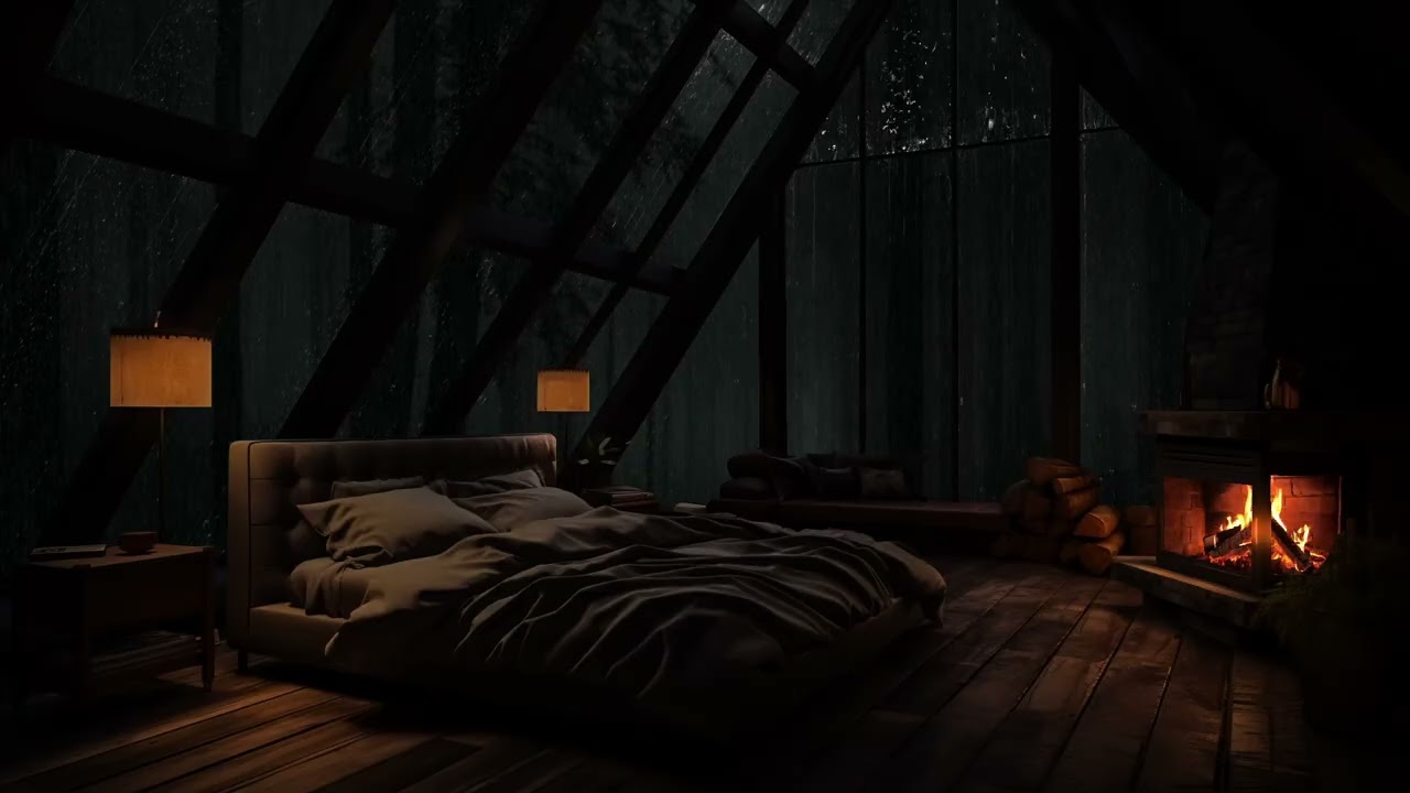 Surrounded by Silence as Rain Falls Gently Around a Hidden Forest Cabin at Night