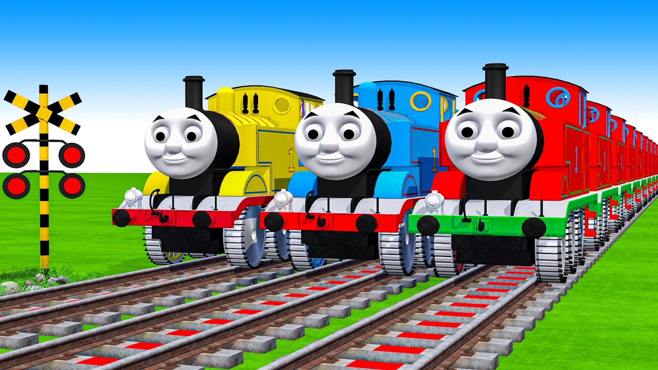 【踏切アニメ】複雑な電車 5 Trains Thomas Climbing Pynamid 2025 🚦 Fumikiri 3D Railroad Crossing Animation #train