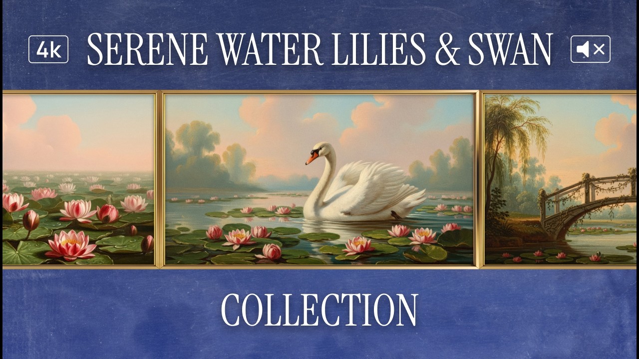 Serene Water Lilies & Swan – Golden Hour Pond | 4K Frame TV Art | No Music, 1H 20M