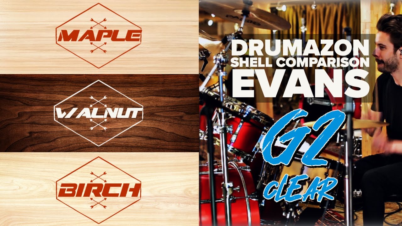 Evans G2 Clear Drum Head Shell Comparison - Maple | Birch | Walnut from Drumazon