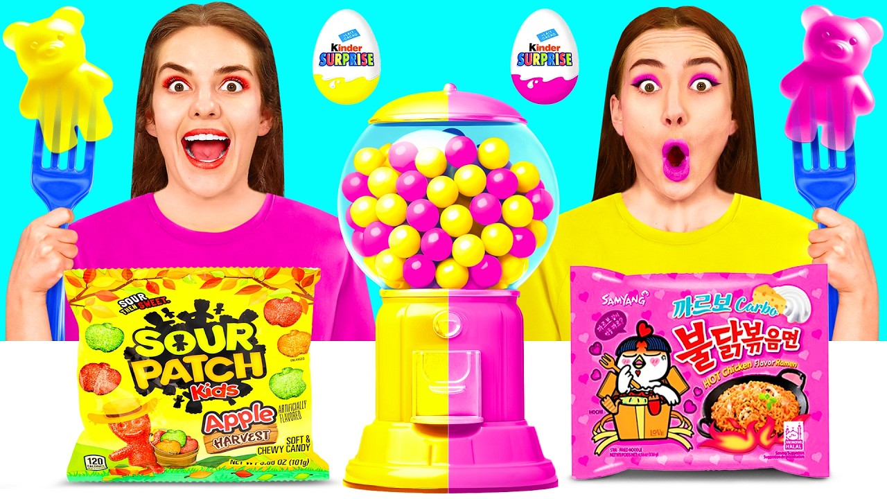 Челлендж с едой: Желтое vs Розовое | Едим Продукты Одного Цвета 24 Часа BaRaDa Challenge
