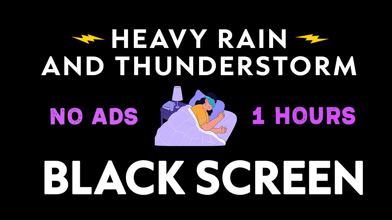 Rain & Thunder Sounds for Sleeping 24/7 😴🎆| Black Screen, Gentle White Noise for Sleep