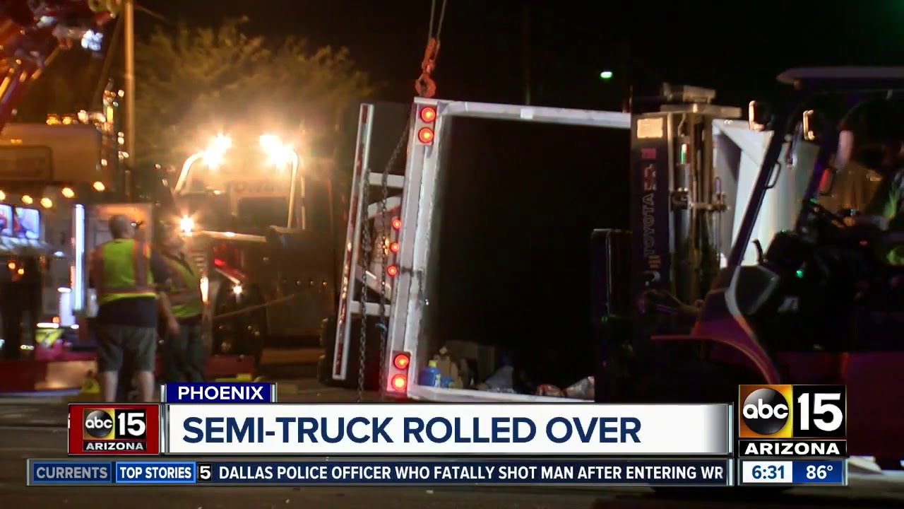 Semi overturns near 44th Street and Van Buren Street