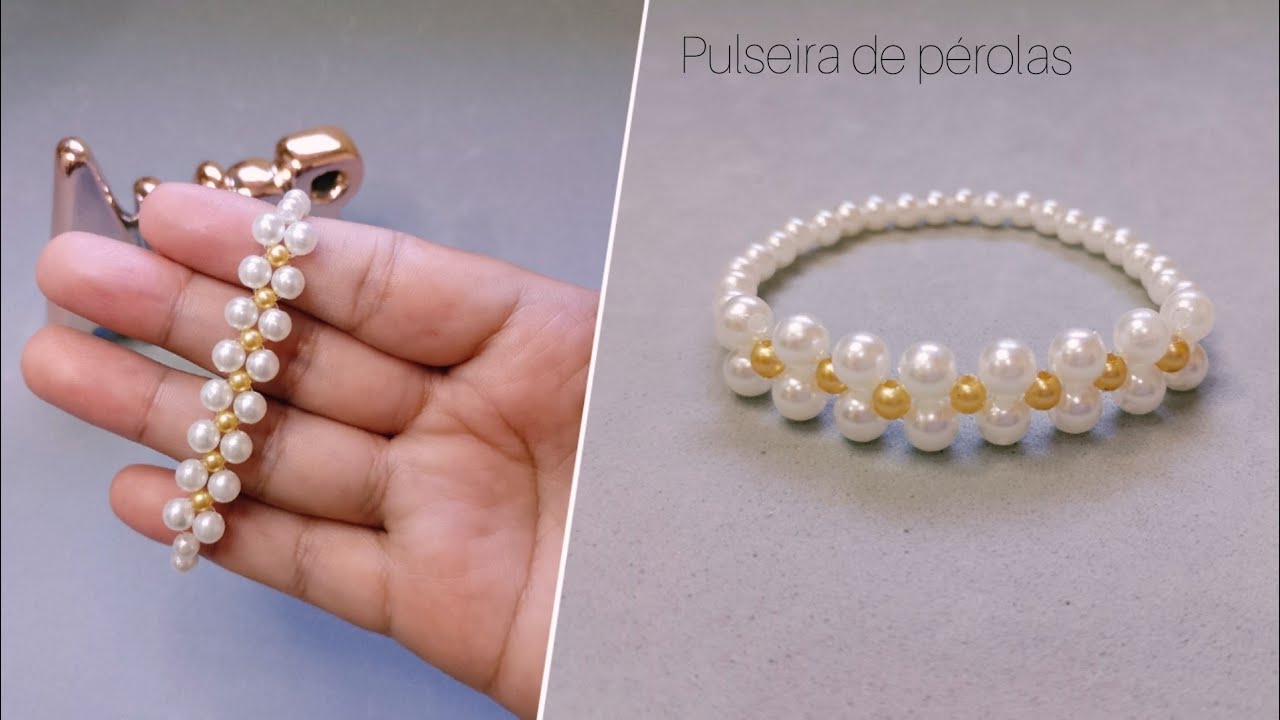 Pulseira de pérolas no fio de silicone passo a passo.