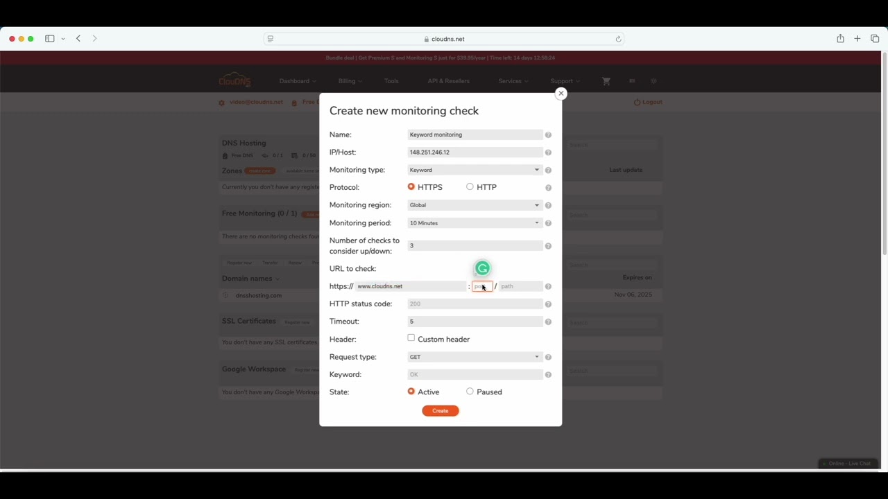 Keyword monitoring by ClouDNS