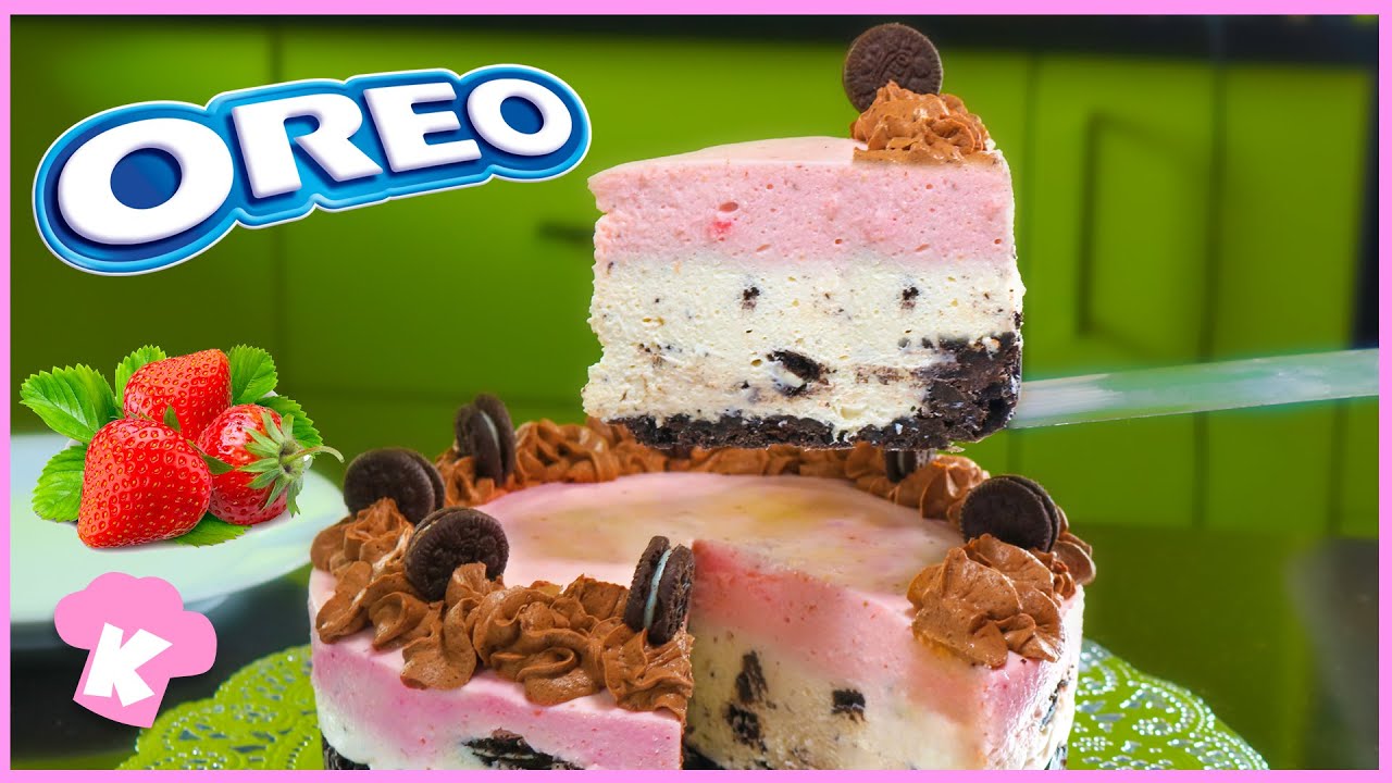 CheeseCake de OREO y Fresas  🍓 RECETA SIN HORNO 🍓 Pastel de Fresas y Galletas Oreo