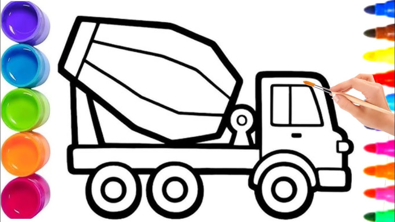 Transit mixer truck drawing for kids and toddler 🚚👷‍♂️ construction vehicles drawing for kids 🚜⛽
