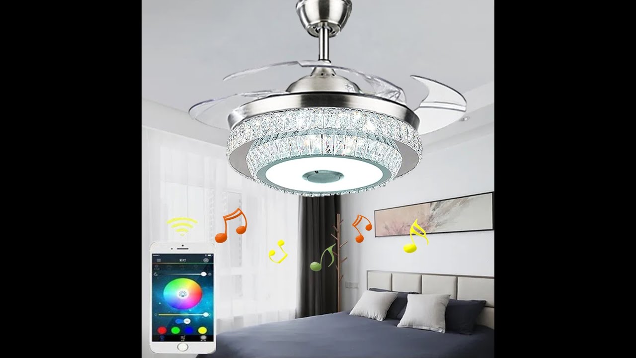 REUIL 42inch Bluetooth Crystal Ceiling Fan lights with Music Player and 7 Color Change Fandelier