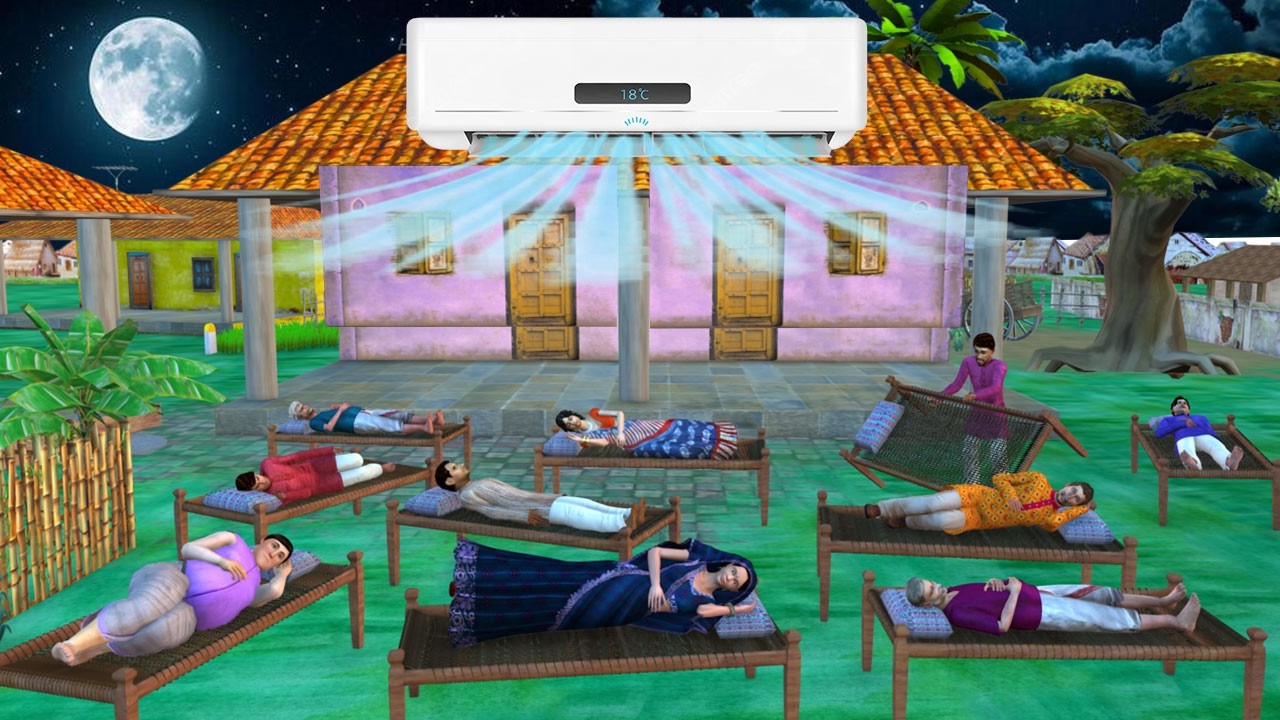 Gaon Ka AC Villagers Sleeping Outside for Giant AC Cooling Hindi Kahani Moral Stories Comedy Video