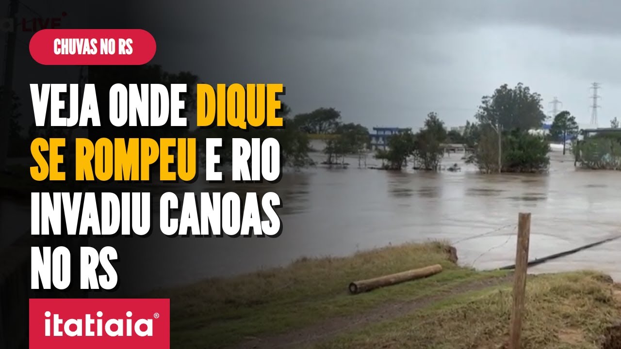 VEJA A FORÇA E ALTURA DA ÁGUA DO RIO APÓS DIQUE SE ROMPER E ALAGAR BAIRRO EM CANOAS, NO RS