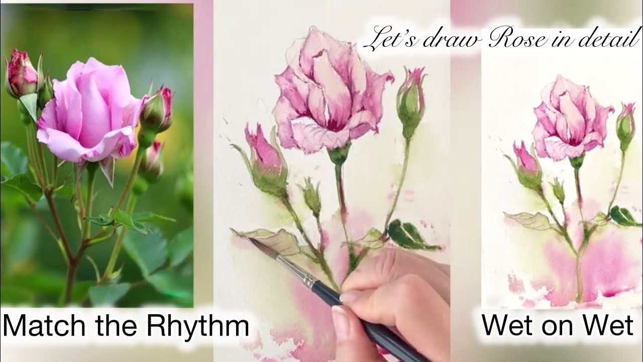 Let’s draw Rose in detail/ happy accidental success/ dripping effect/ wet on wet