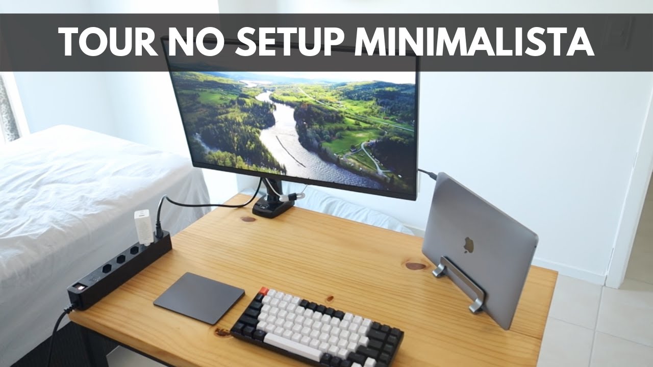 Tour pelo meu setup minimalista com monitor externo e notebook