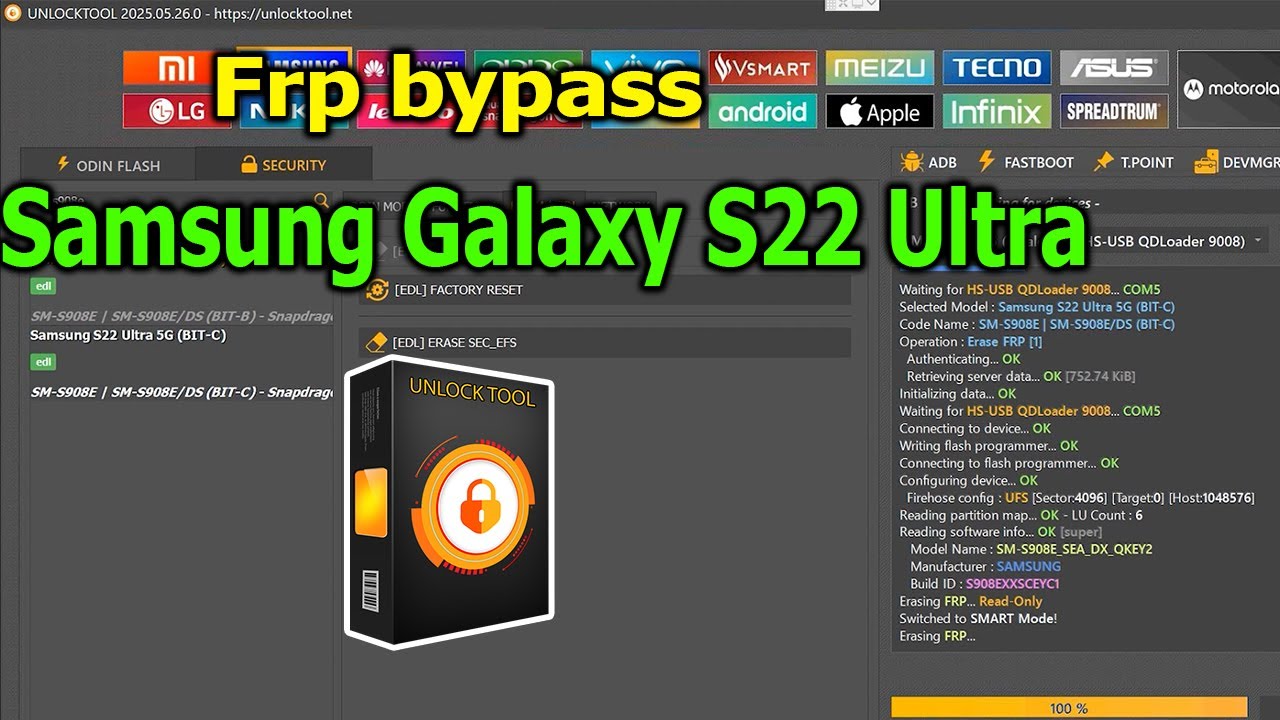 FRP Bypass Google Account Lock Samsung Galaxy S22 Ultra with UnlockTool