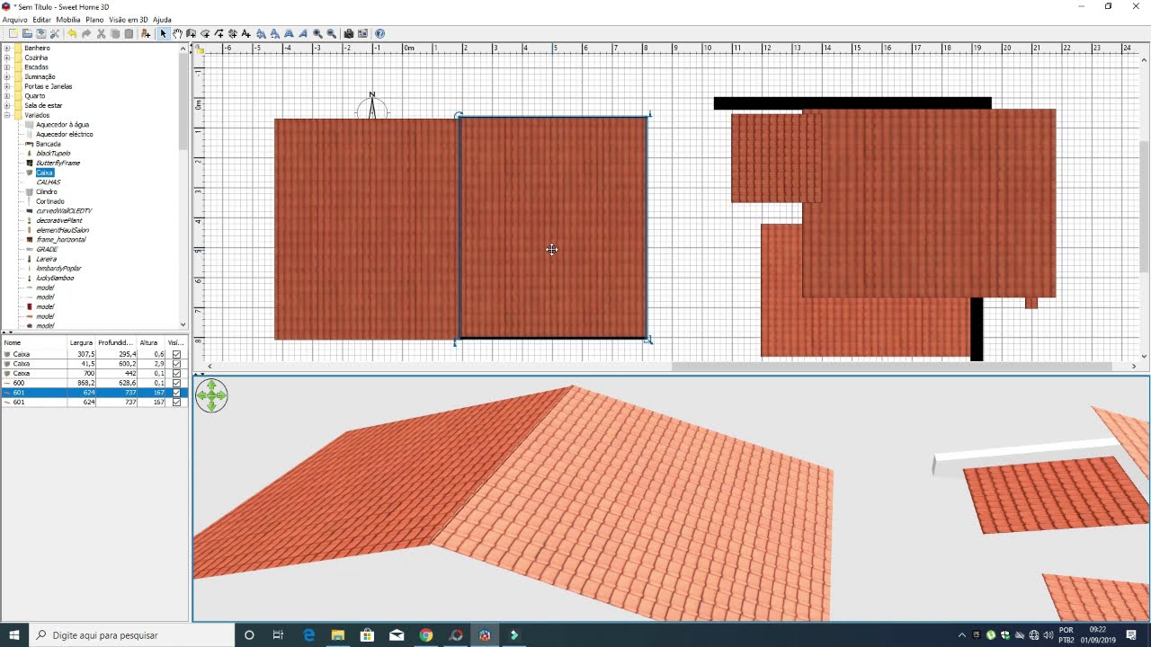 como fazer um telhado com SWEETHOME3D