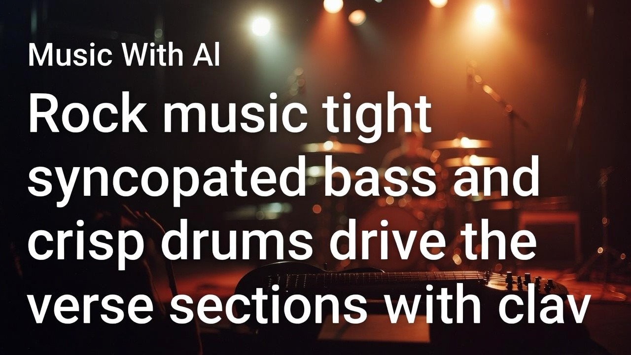 Rock music tight syncopated bass and crisp drums drive the verse sections with clav / Powered by Al