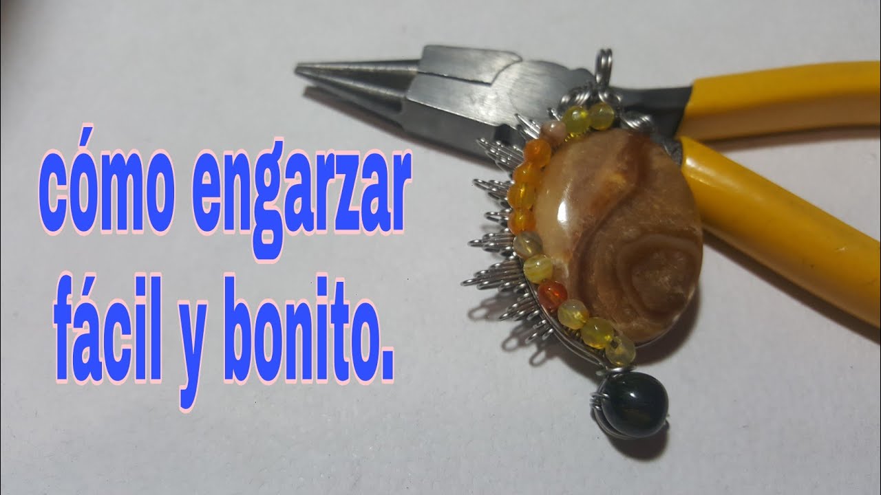 engarce sencillo. dijes con alambre y piedras. colgante con piedra ranurada. pendant of wire parte 6