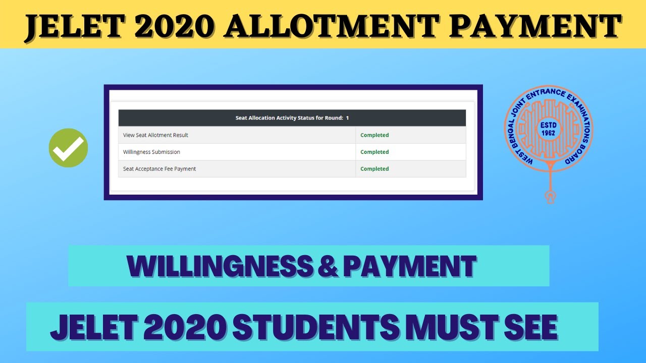JELET 2020 Counselling Allotment Full Payment Method | Seat acceptance Fee | Online process