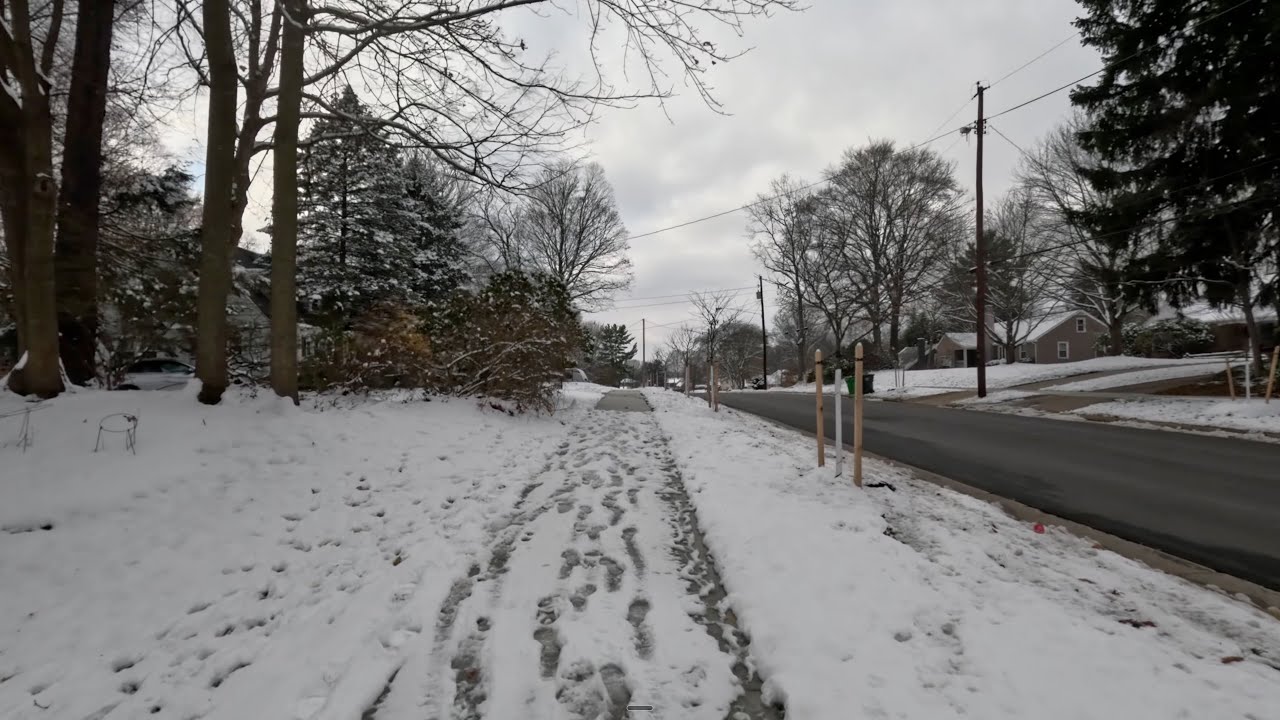 Winter Neighborhood Walk 4K - Snowy Small Town Streets, crunchy snow, & quiet suburban ambiance