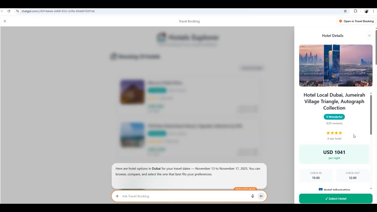 Full Travel Booking App Inside ChatGPT