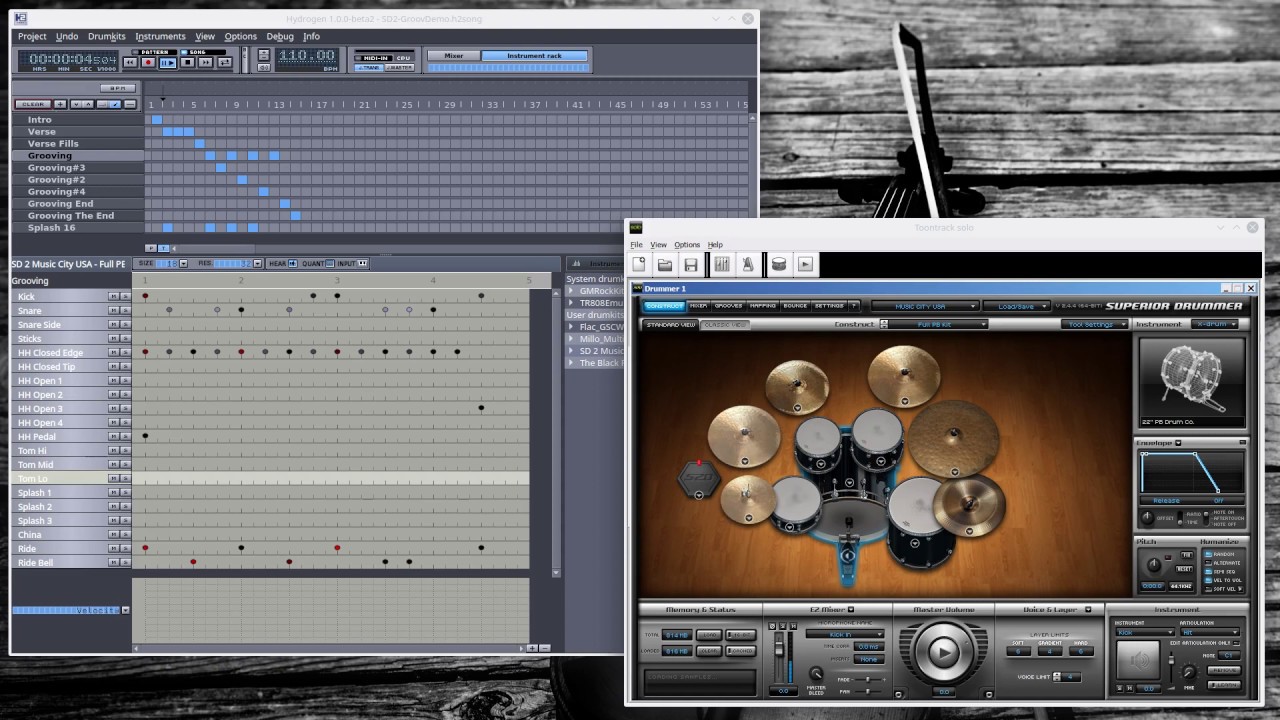 Using Hydrogen Drum Machine With Virtual Drums (demo)