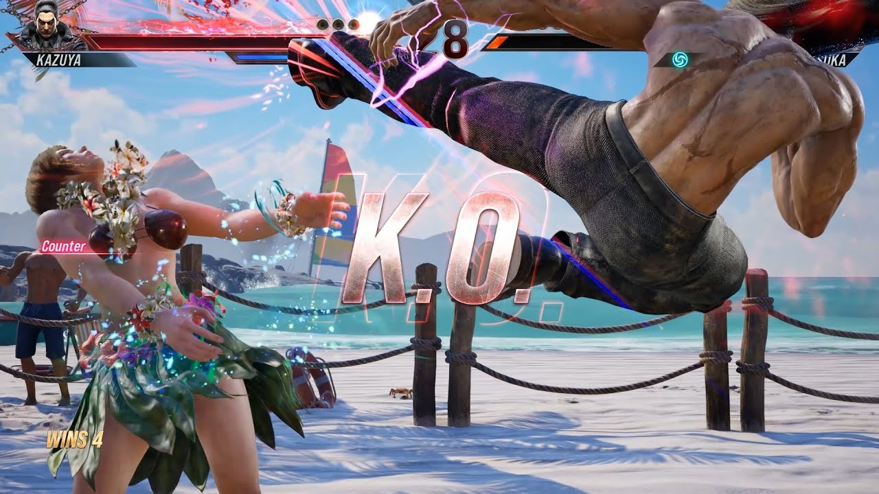 Kazuya vs Asuka Hibiscus at the beach tekken8 Ryona 