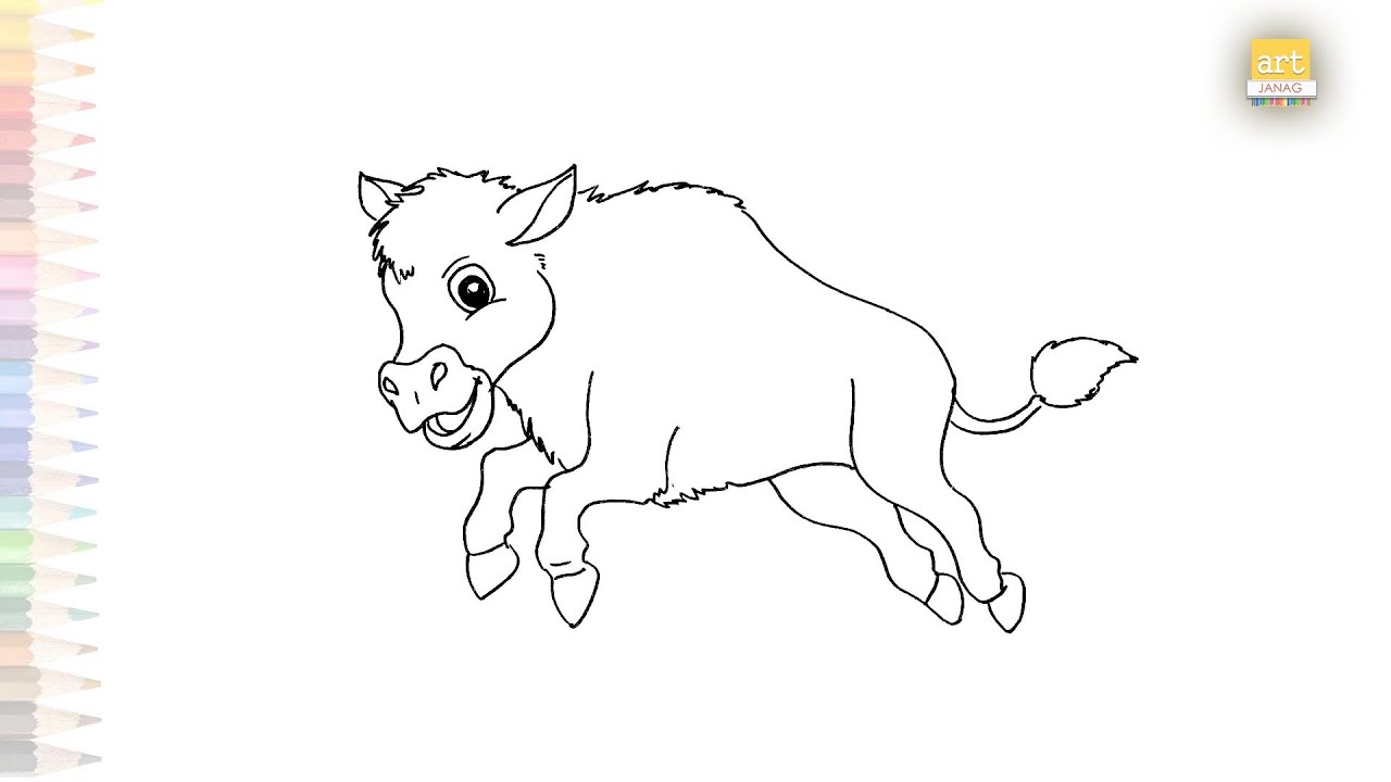 Little bison drawing | Baby animal drawings | How to draw Little bison step by step | #artjanag